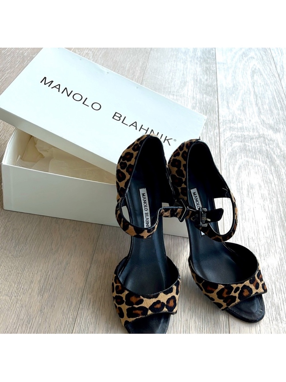 Manolo Blahnik Leopard Print Ankle-Strap Heels - Brown/Black